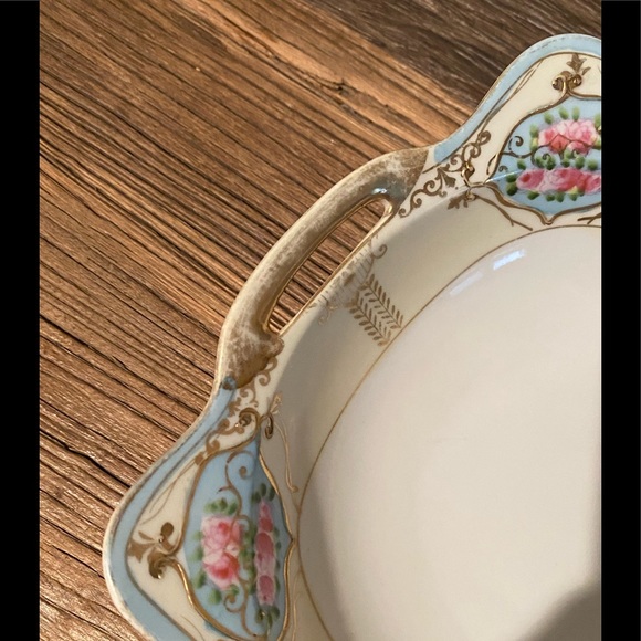 Vintage Hand Painted Nippon Decorative Square Round Bowl With Gold Trim - Picture 6 of 12